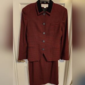 Jones New York Red and Black Checkered Wool Suit Set , Size 8